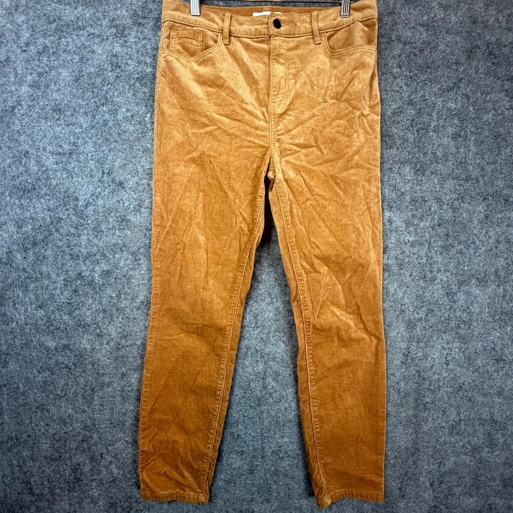 Made And Loved Loft Pants Women 30/10 Orange Brown Corduroy Skinny Leg High Rise